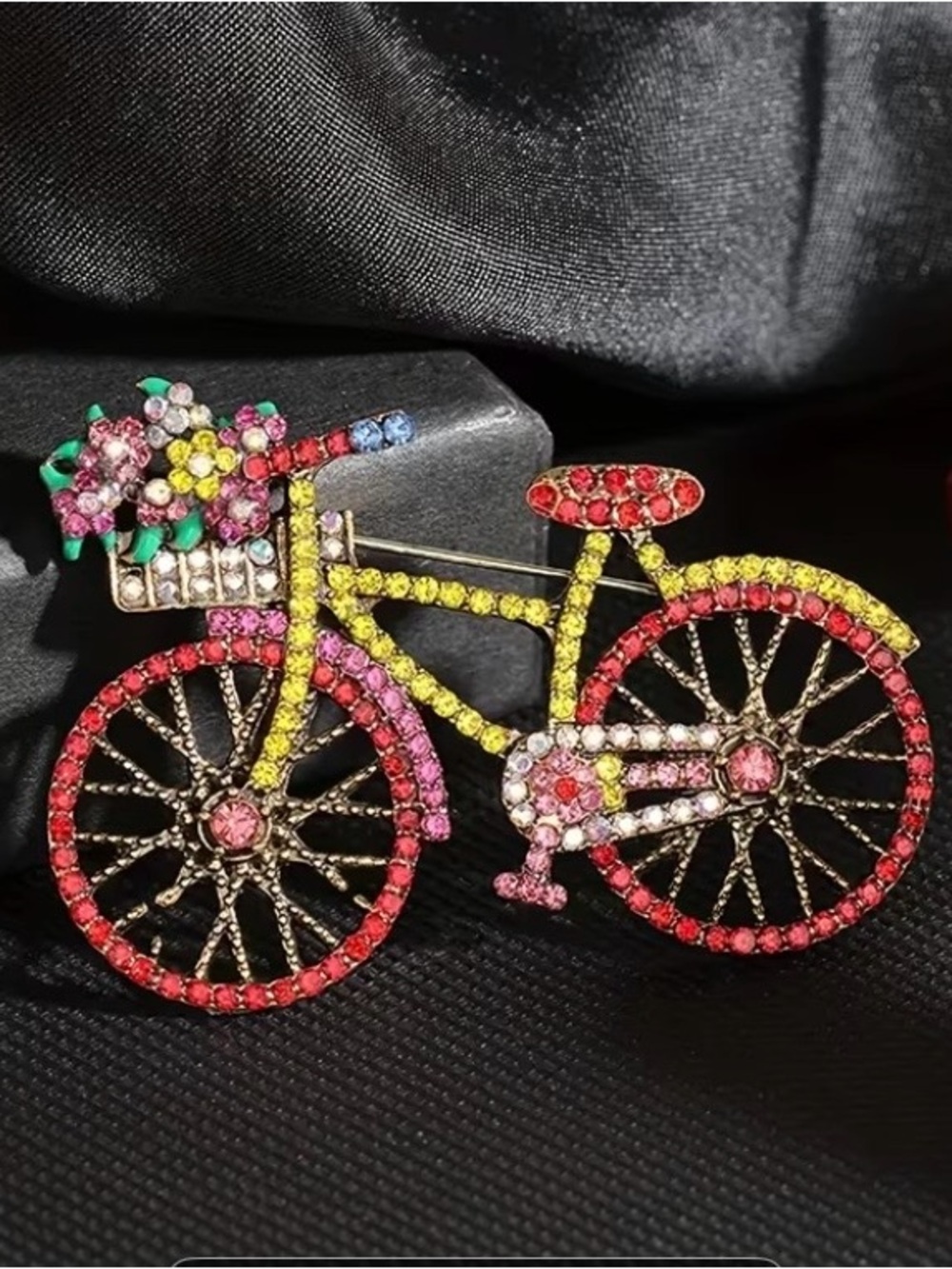 Multicolor Crystal Bicycle Pin Brooch - Vintage Style